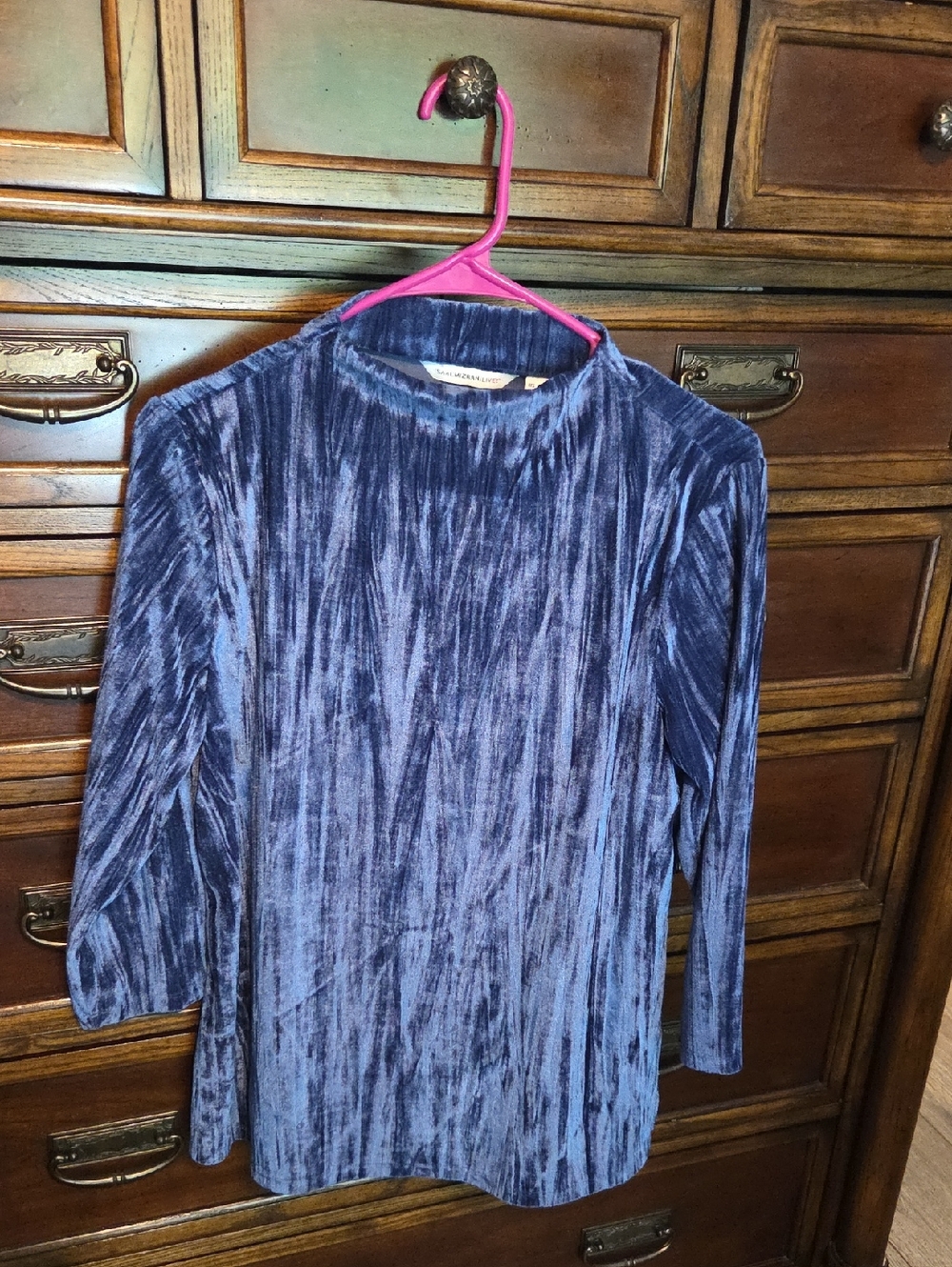 Isaac Mizrahi Velvet Navy Blue Long Sleeve Top